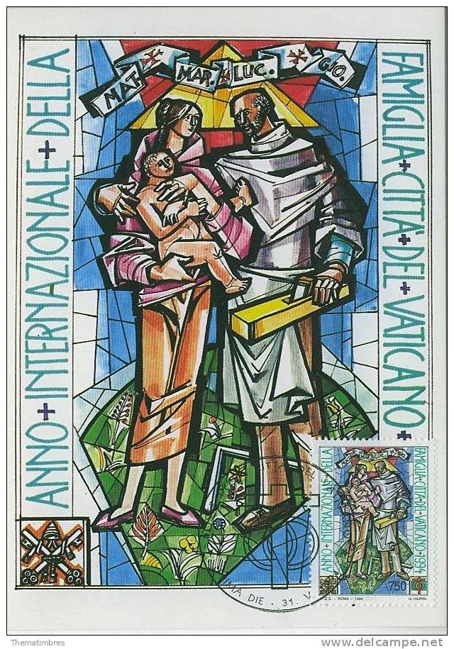 J0922 Annee De La Famille Vitrail 981 Vatican 1994 FDC Maximum - Cartas Máxima