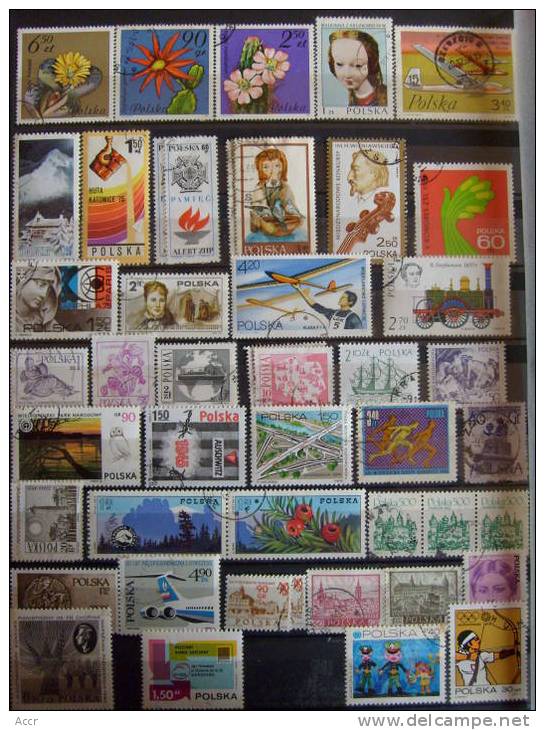 Pologne Polska : Lot > 50 Timbres Oblitérés _ Fleur _ Avion _ Chouette _ Train _ Musique - Sammlungen