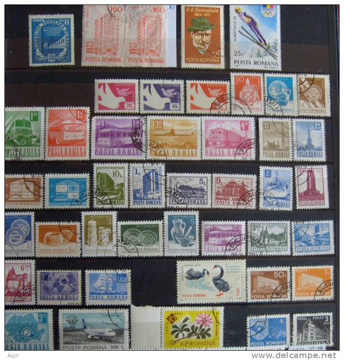 Roumanie Romana : Lot > 85 Timbres Oblitérés _ Fleur _ Avion _ Train _ Sport _ Noel - Verzamelingen