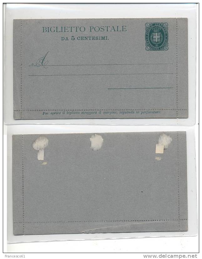 134) Intero Postale Regno Umberto I 1889 Biglietto Stemma 5 Cent Nuovo - Entiers Postaux