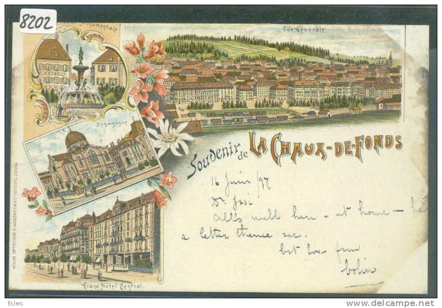 SOUVENIR DE LA CHAUX DE FONDS - LITHO  - ( CARTE COUPEE SUR 2 COTES ) - La Chaux-de-Fonds