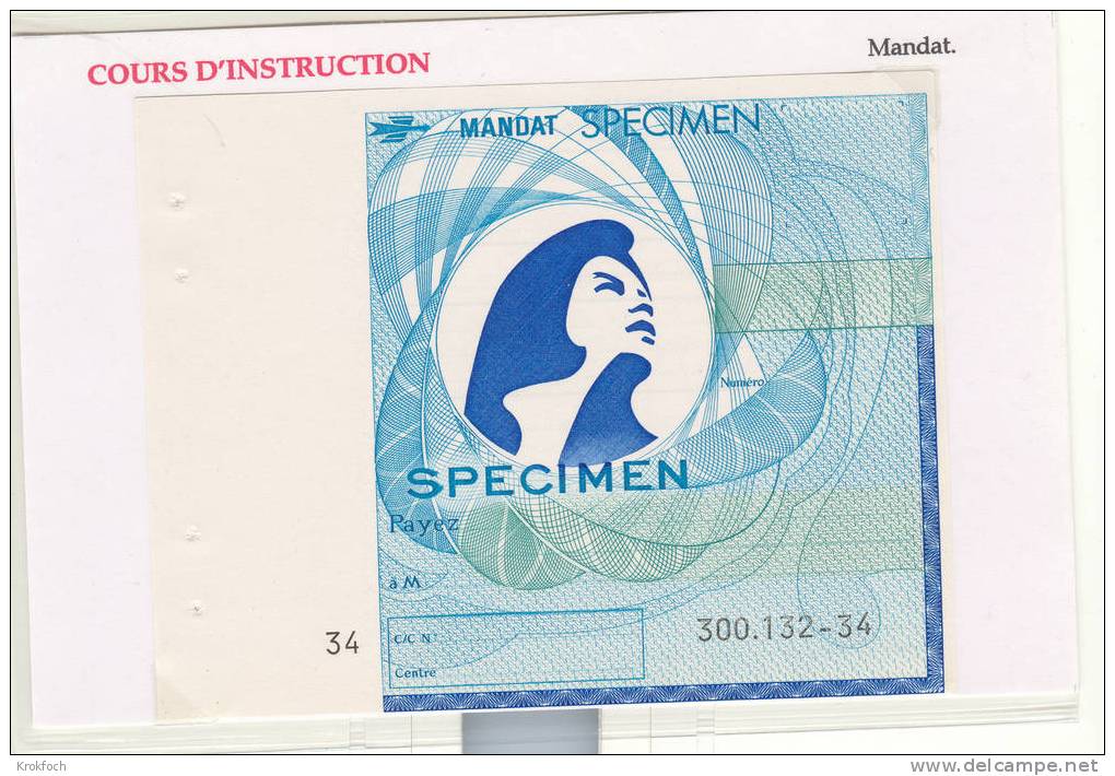 Mandat Postal Marianne Bleue - Spécimen Des Cours D´instruction - Other & Unclassified