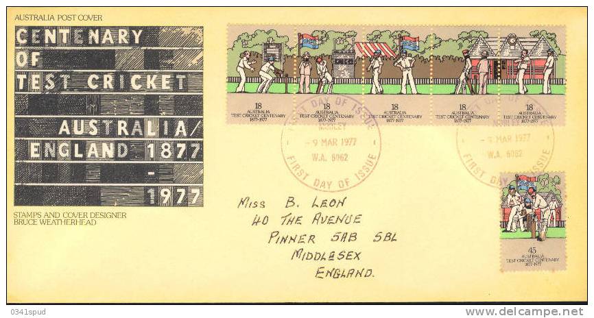 1977 Australia  FDC  Cricket  Sur Lettre - Cricket