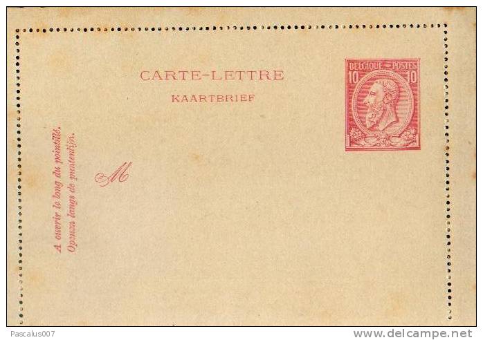 P133-006 - Entier Postal - Carte Lettre N°6 De 1888 - éffigie Du Roi - Perforation B - 10 C. Rose Sur Gris - Intérieur D - Cartes-lettres