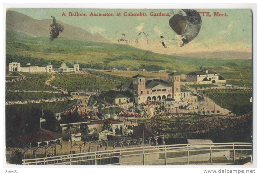 A Balloon Ascension At Colombia Gardens , BUTTE ( Montana ) . 1908 . - Montgolfières