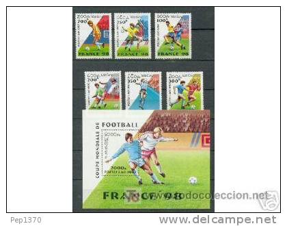 LAOS 1997 - DEPORTES - FUTBOL - SERIE DE 6 SELLOS + BLOCK - 1998 – France