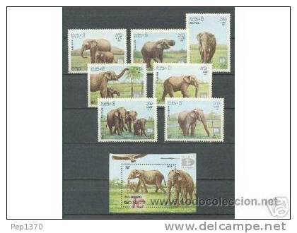 LAOS 1987 - FAUNA - ELEFANTES - YVERT 791/797 + BLOCK 96 - Olifanten