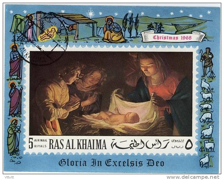 Ras Al Khaima : Christmas 1968, Gloria In Excelsis Deo, Feuillet Non Circulé, Gomme D´origine. - Religion