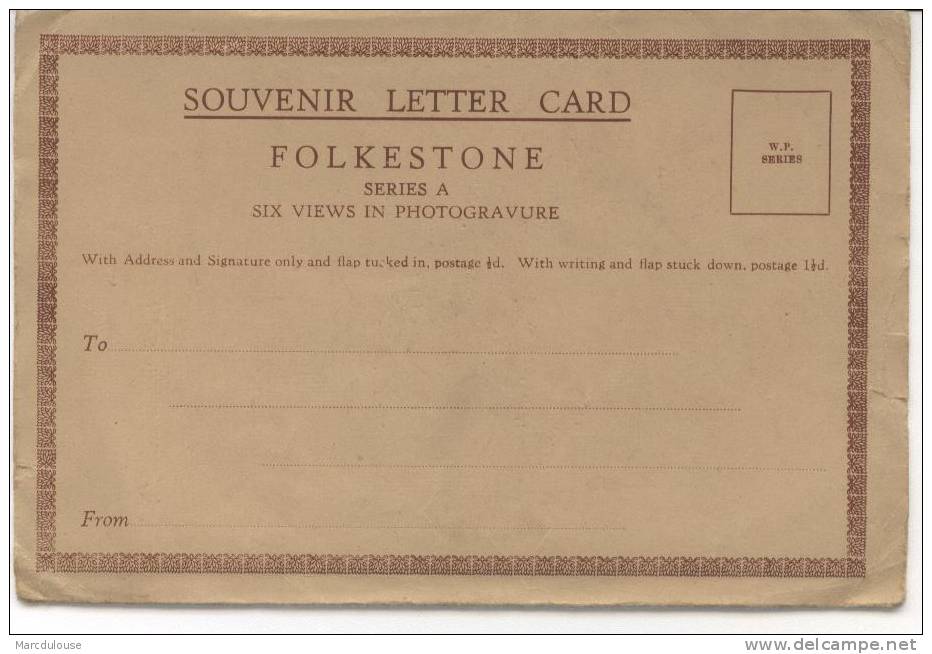 Souvenir Letter Card Folkestone. 6 Views In Photogravure (see Second Scan). Leas Cliff. Warren. Kingsnorth. East Cliff. - Folkestone