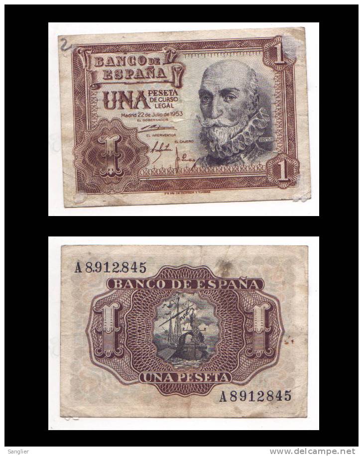 1 PESETA  22 JULIO 1953 - N° A 8912845 - 1-2 Pesetas