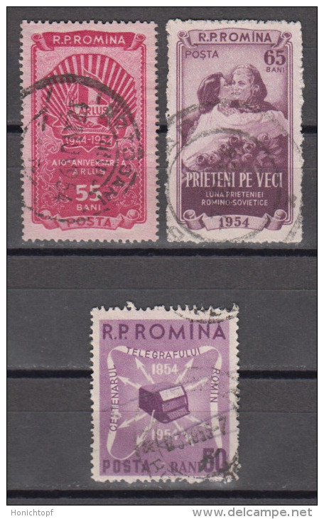 Rumänien; 1954; Michel 1492/3 Und 1496 O; ARLUS Und 100 Jahre Telegraphie - Gebraucht