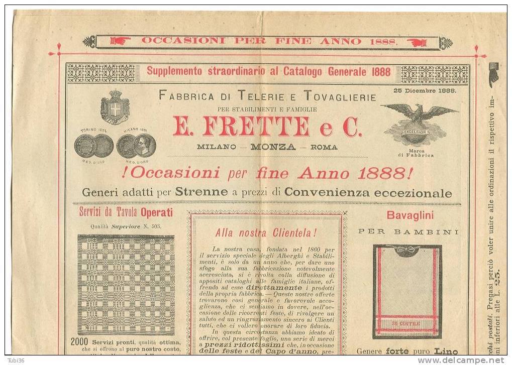 FRETTE E C.  FABBRICA  TELERIE E TOVAGLIERIE - 1888 - Publicités