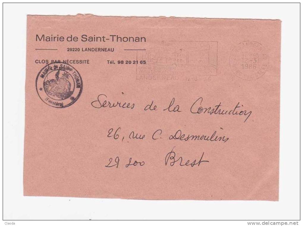 4832  Lettre à Entête Mairie - Mairie De SAINT THONAN  (Finistère) 1986 - Burgerlijke Brieven Zonder Portkosten