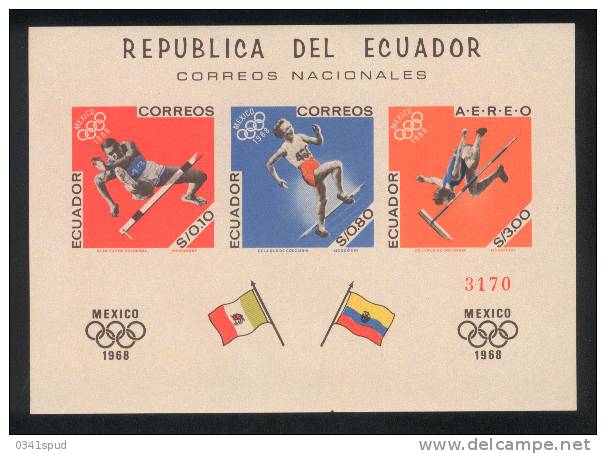 Jeux  Olympiques 1968 Mexico   Equateur Feuillets **   Never Hinged  Athlétisme - Sommer 1968: Mexico