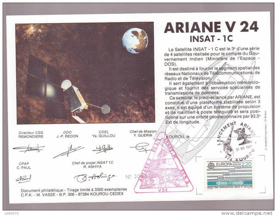 ARIANE  .Encart VOL.24 ..(INSAT-1C ).21.12.1988. - Europa