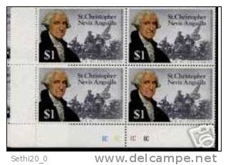 Saint Christophe Nevis Anguilla Us Revolution Washington Plate Block - George Washington