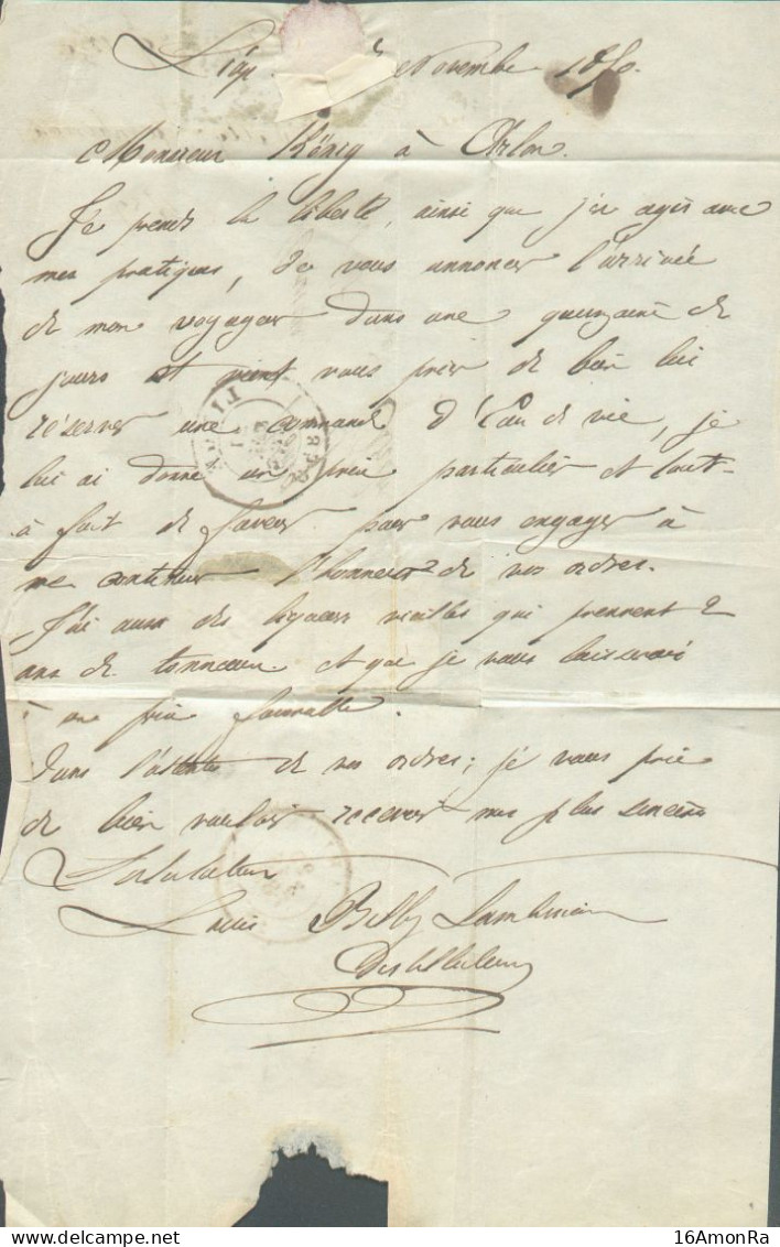 N°3(2) - Médaillons 10 C. (1 Pli) Obl. P.73 S/L. De LIEGE Le 20 Nov. 1850 Vers Arlon (arr. Cachet Sans Mois Avec 2x L'he - 1849-1850 Medaillen (3/5)