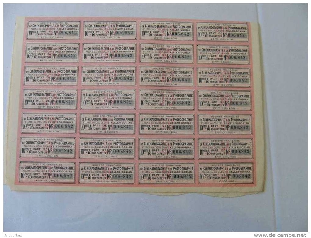 SCRIPOPHILIE COLLECTIONNEUR TITRE ACTION BOURSE/PERIMES: CinémCINEMATOGRAPHIE & PHOTOGRAPHIE FILMS KELLER-DO.A PARIS1928 - Cinema & Teatro