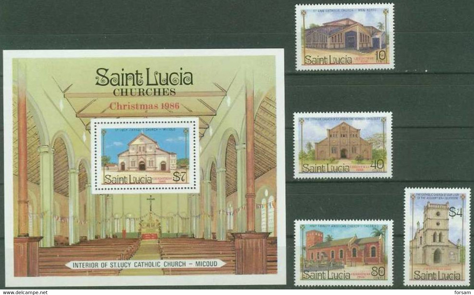 St.LUSIA..1986..Michel # 877-880+BLOCK 881...MNH. - St.Lucie (1979-...)