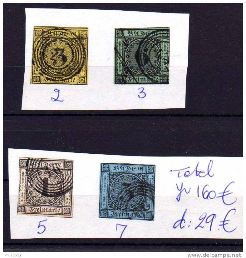 Bade 1851-52, Chiffre, N° 2-3-5-7    Cote 163 €  Gestempeld  =   Bon Marché  BILLIG - Afgestempeld