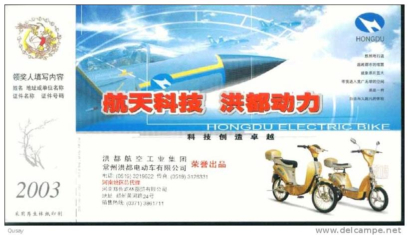 Electrically Operated Bicycle Cycling Bike Airplane Plane  , Pre-stamped Card ,postal Stationery - Radsport