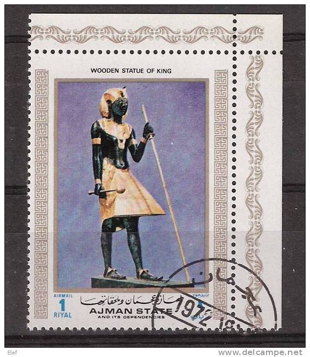 Ajman State, "Wooden Statue Of King " ; 1972  , Obl. ; TB - Egiptología