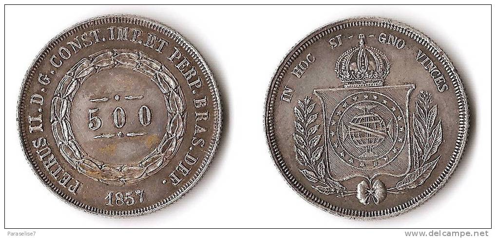 BRESIL    500   REIS     1857     ARGENT  QUALITE ! - Brazil