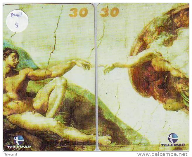 MICHELANGELO 2 Telecartes PUZZLE BRASIL (8) PEINTURE PAINTING SCHILDERIJ MAHLEREI - Peinture