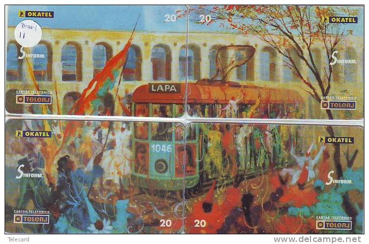 4 Telecartes En Puzzle BRASIL (11) BRAZIL BRASIELIEN TRAIN TREIN TRAM - Rompecabezas