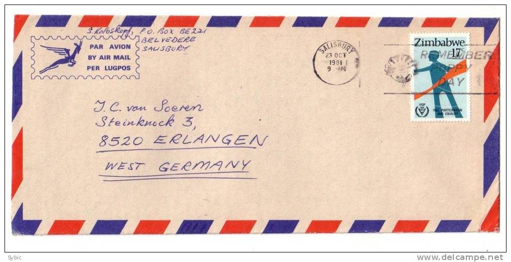 ZIMBABWE - Lettre Pour L´ALLEMAGNE (1981) - Zimbabwe (1980-...)