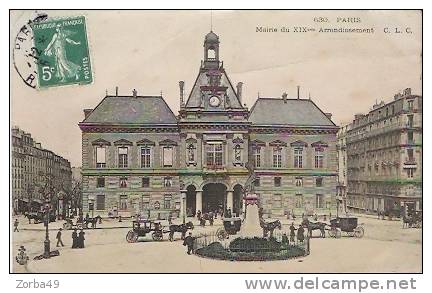 PARIS MAIRIE DU XIX Eme Animée 1909 - Arrondissement: 19