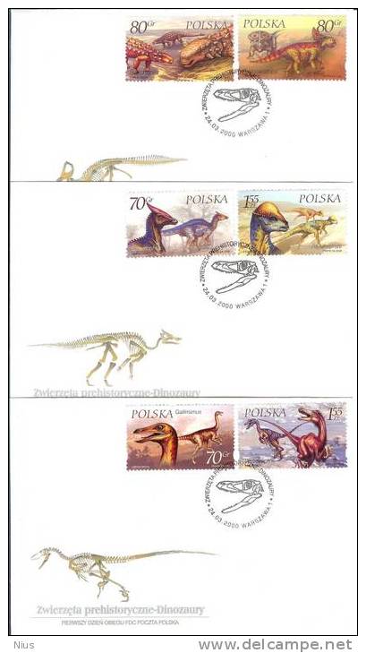 Fauna Prehistoric FDC X 3 Polska Poland 2000 - Prehistorisch