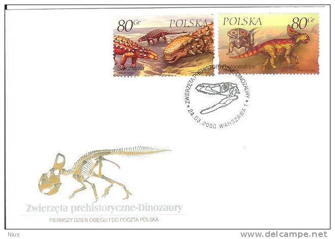 Fauna Prehistoric FDC X 3 Polska Poland 2000 - Prehistóricos