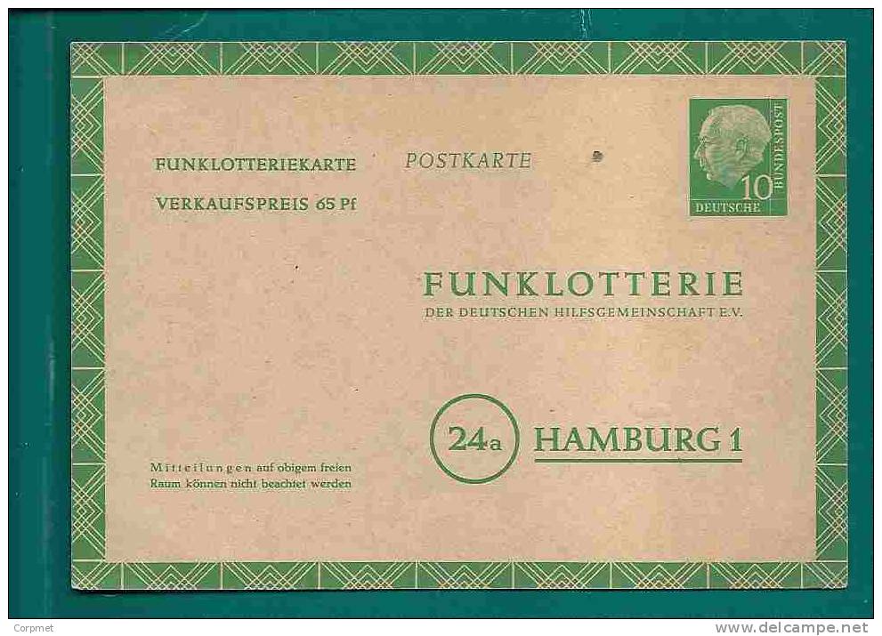 GERMANY - HAMBURG POSTAL STATIONAERY  @@ FUNKLOTTERIEKARTE  @@ UNUSED - T. HEUSS Printed Stamp - Cartoline - Nuovi