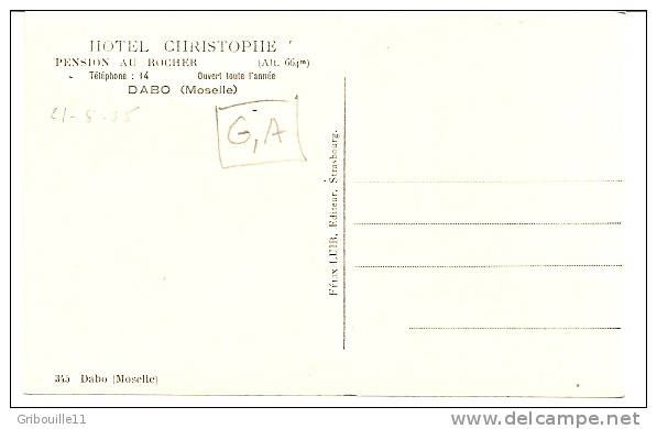 DABO   -   HOTEL  CHRISTOPHE   -  PENSION AU ROCHER    Alt. 664m  -  Editeur: Félix LUIB De STRASSBURG    N° 345 - Dabo