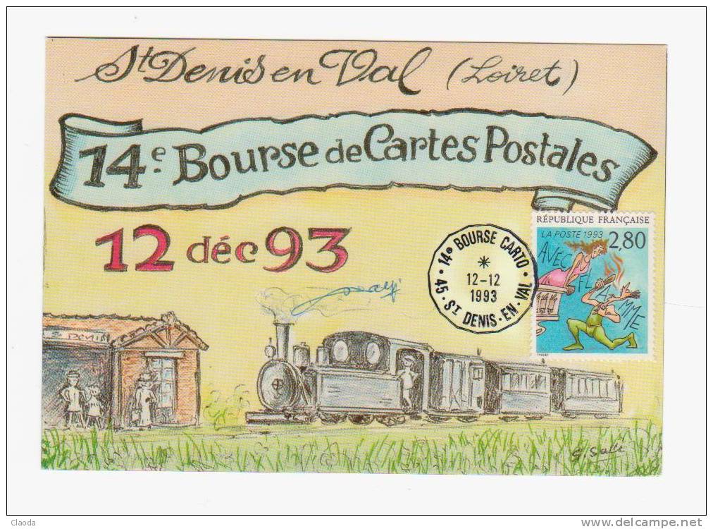 4840 CP Avec  Timbre Série Pliaisir D´Ecrire  1993 (Avec La Flamme)avec Accent Sur Le E D´Avec - Sur CP - TRAIN -GARE - Oblitérés