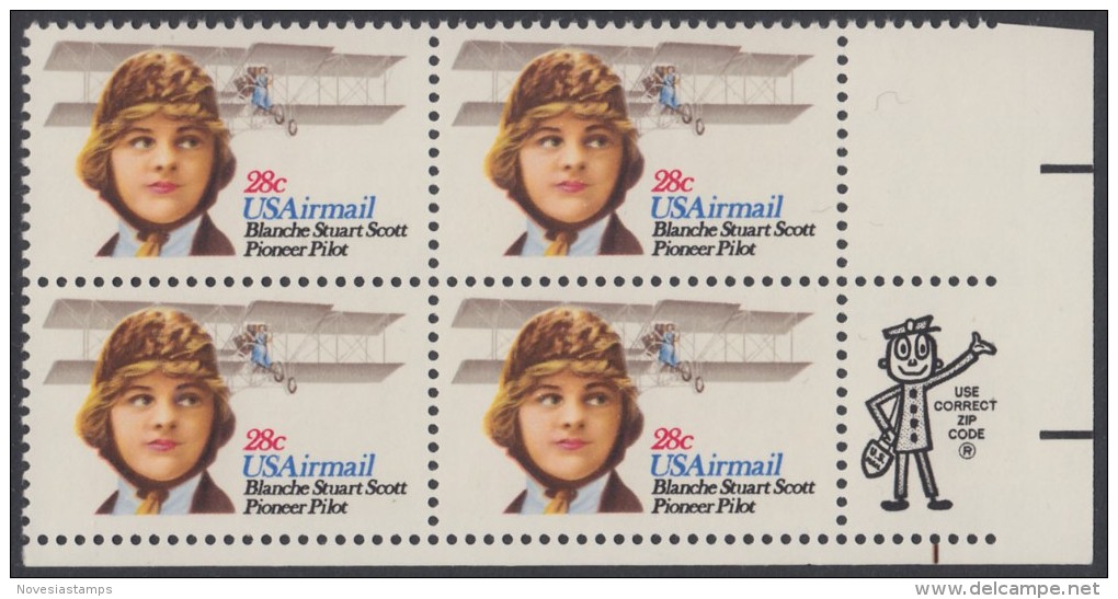 !a! USA Sc# C099 MNH ZIP-BLOCK (LR) - Blanche Stuart Scott - 3b. 1961-... Neufs