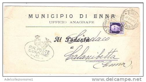 3296)lettera Con 50c Imperiale P.M. Da Enna A Calascibetta Il 22-3-1945 - Marcofilía