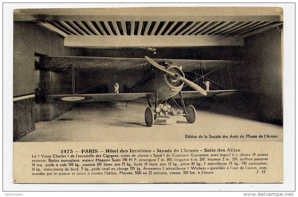 I3 - PARIS - Hôtel Des INVALIDES - Musée De L'Armée - Salle Des Alliés- Le "vieux Charles" De L'escadrille Des Cigognes - 1914-1918: 1st War