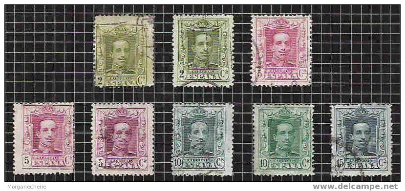 ESPAGNE, SPAIN, 1922-30 LOT ALFONSO XIII VAQUER @ VARIANTES COULEURS - Oblitérés