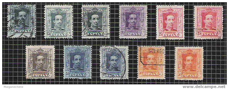 ESPAGNE, SPAIN, 1922-30 LOT ALFONSO XIII VAQUER @ VARIANTES COULEURS - Oblitérés