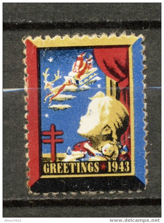 ERINOPHILIE/ LABELS /AUFKLEBER/ ETIQUETAS/ VIGNETTE SEASONS GREETINGS ANTI TUBERCULEUX ANGLO SAXON  CHRISTMAS NOEL 1943 - Altri & Non Classificati