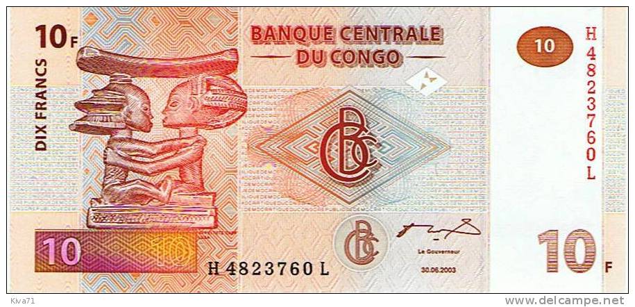 10 F  "CONGO"  30  Juin 2003   UNC    Ro 24 - Sin Clasificación