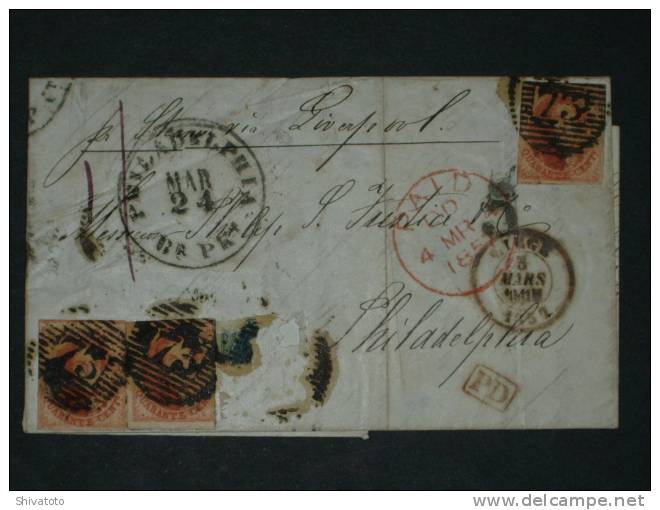 Nice Letter From Liege To Philadelphia - 1851-1857 Medallones (6/8)