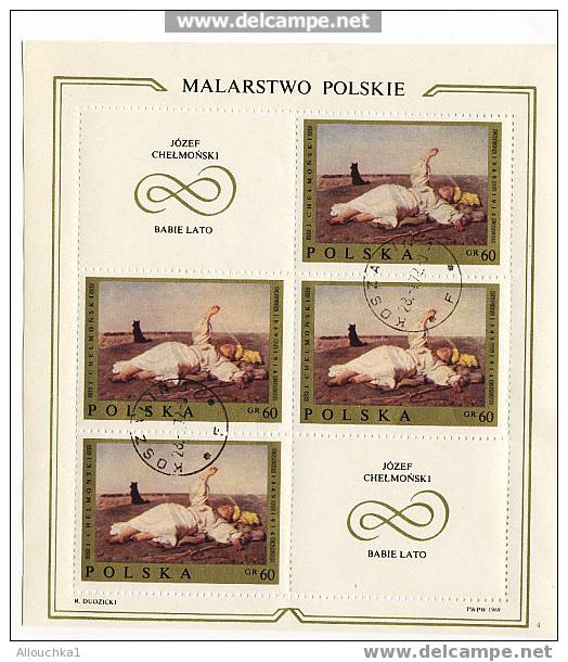 MALARSTWO POLSKIE /POLOGNE  RARE A TROUVER DANS CET ETAT  BF 1793  TABLEAU DE JOSEF CHELMONSKI  : BABIE LATO  1969 - Blocs & Feuillets