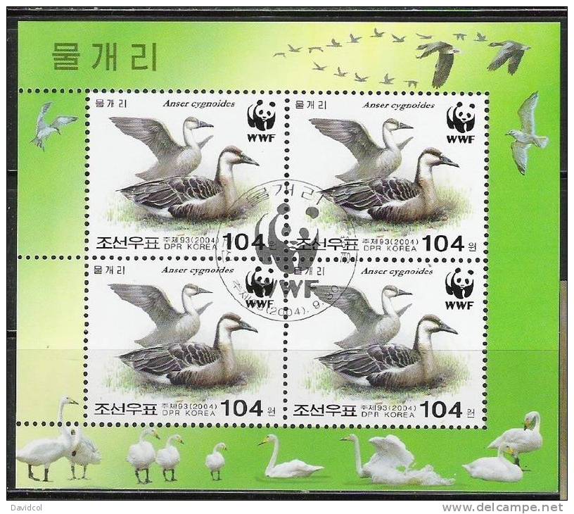 Q403.-.KOREA / COREA .- 2004 .- USED  SHEET.- WWF .- ANSER CYGNOIDES  / DUCK / PATOS / CANARDS.-  # 2 - Entenvögel