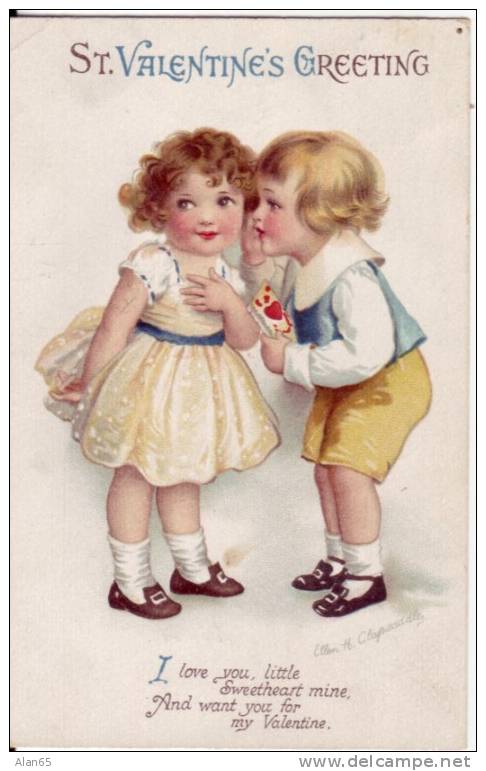 Clapsaddle Signed St Valentine´s Greeting, Boy Whispers To Girl, Heart - Clapsaddle