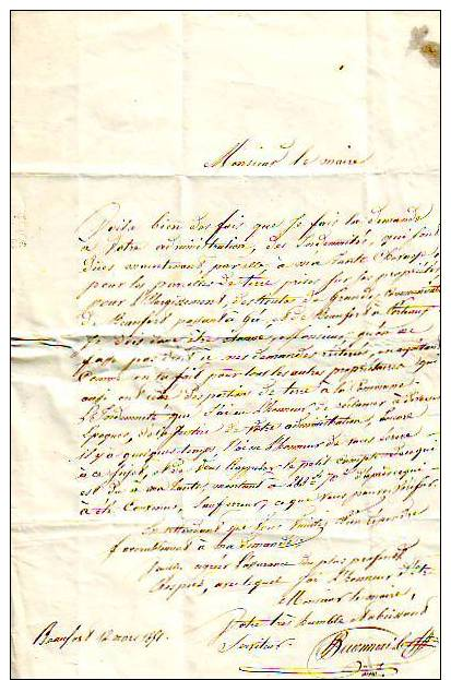 Lettre Manus.de M.Buonnai,de Beaufort,adressée Au Maire De Beaufort,Château La Blinnière,1851,Cachet BEAUFORT-LA-VALLEE - 1849-1876: Classic Period