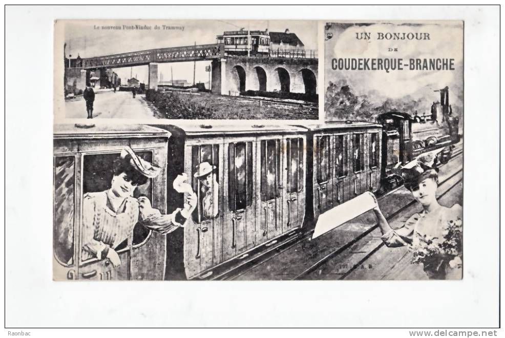 CPA---59----COUDEKERQUE-BRANCHE-----UN BONJOUR De COUDEKERQUE-BRANCHE-----TRAMWAY----TRAIN - Coudekerque Branche