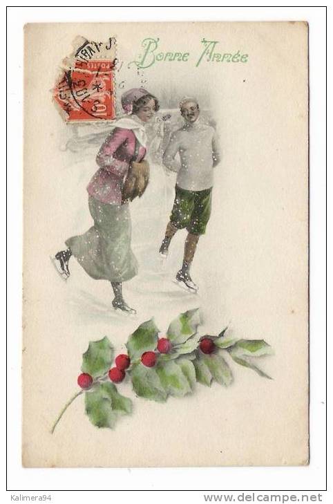 PATINAGE  SUR  GLACE  /  COUPLE D'AMOUREUX PATINANT  /  BONNE  ANNEE  +  HOUX  /  MM. VIENNE  Serie  743 - Kunstschaatsen